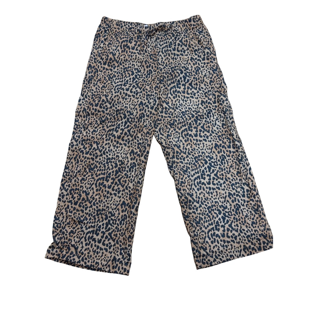 Gap Womens Leopard Print Linen Cotton Pull On Wide Leg Pants Midrise Large Boho